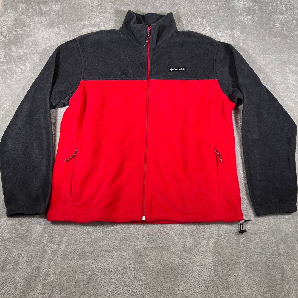 Columbia Sportswear Company Mens Fleece Jacket Full Zip XL Red Black Fleece